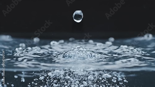 Wallpaper Mural A single water drop descends into rippling water, creating bubbles below Torontodigital.ca