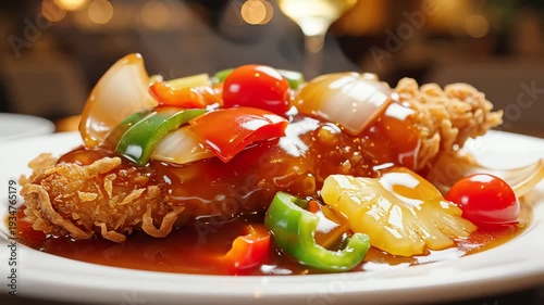 Close up of a delicious dish with vibrant vegetables and sauce
