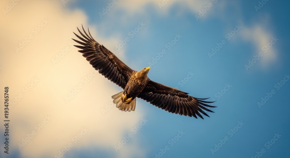 Obraz premium Majestic raptor soars with wings spread wide against a vibrant sky