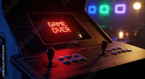Neon glow of a classic arcade cabinet displaying 