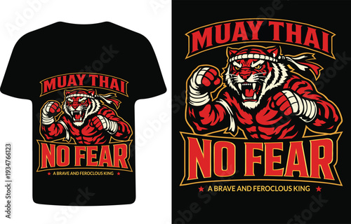 Muay thai t shirt design featuring an aggressive tiger graphic