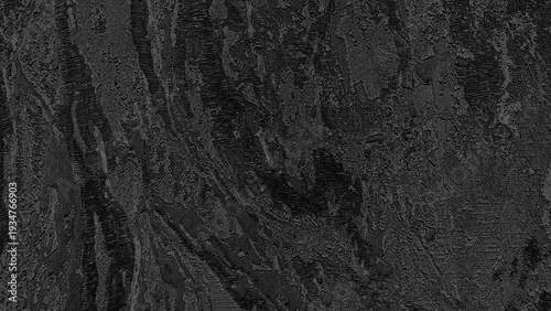 Dark textured surface with an abstract pattern resembling rough plaster or stone, featuring irregular lines and organic shapes in a monochromatic black and gray tone.