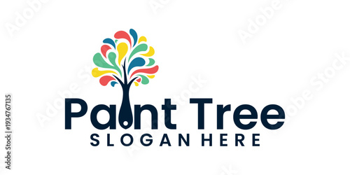 Painted tree logo design, with colorful leaf concept.