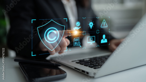 Фотография Digital copyright protection system showing secure ownership, intellectual prope