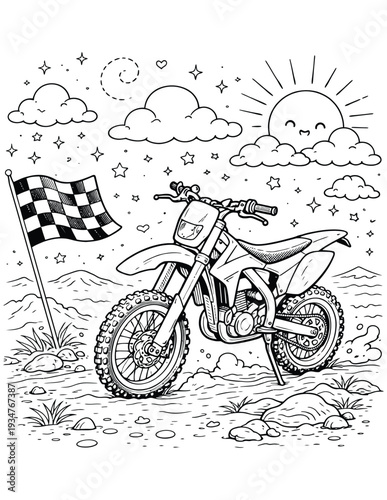 Dirt Bike Coloring Page – Off Road Motorcycle Printable Line Art for Kids