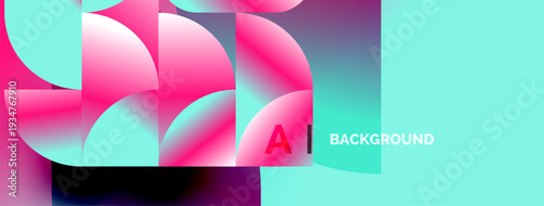 Abstract vibrant design. Overlapping circles, pink, turquoise hues create modern visual impact. Text reads AI BACKGROUND.