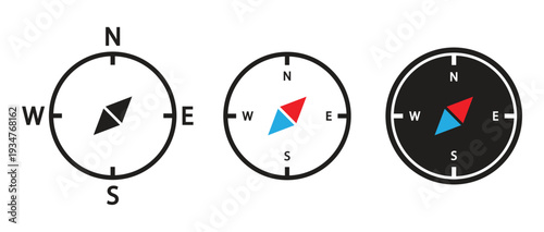 Compass Navigation Icon Set in Outline and Color Style Variations