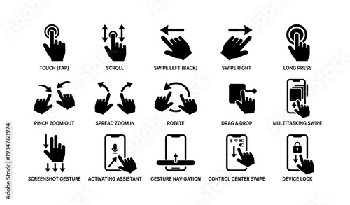 Touchscreen gesture icons for navigation and multitasking