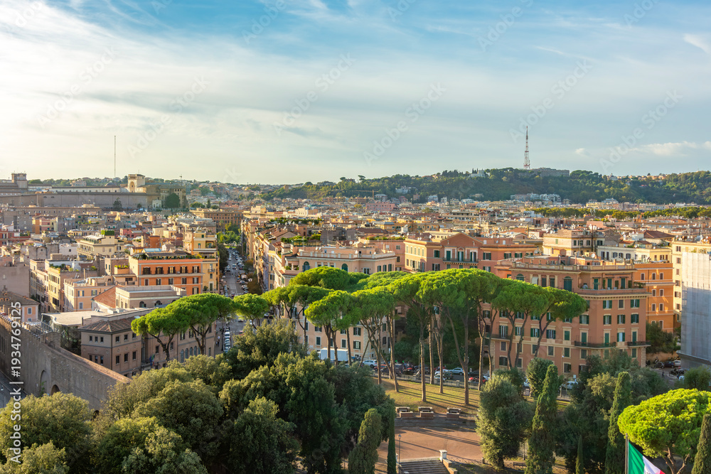 Obraz premium Rome cityscape with gardens of St. Angel's castle, Italy