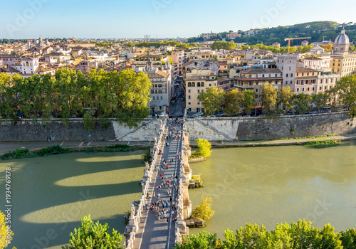 St. Angel bridge (Ponte Sant'Angelo) over Tiber river in Rome, Italy