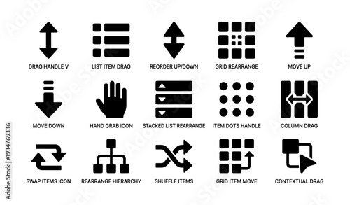User interface icons for drag and move actions in apps and websites