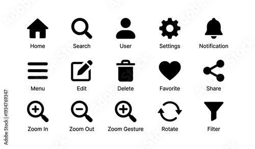 Collection of common user interface icons for apps