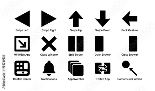 User interface gesture icons for mobile navigation and app management