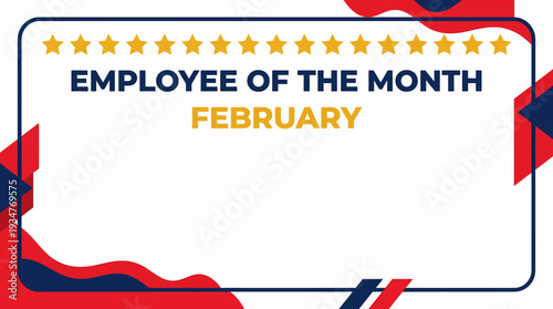 Employee of the Month Certificate for February with Red and Blue Decorative Elements