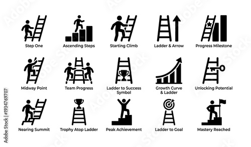 Progress and achievement icons featuring ladders and success symbols