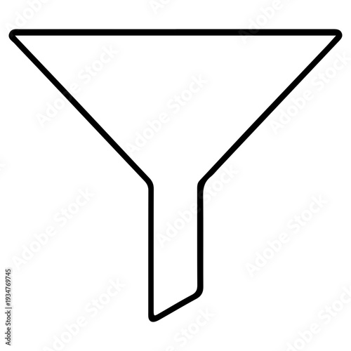 Simple black and white outline icon of a laboratory funnel, a common tool for pouring liquids or finegrained substances into containers with a small opening