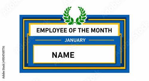 A blue and yellow framed certificate template for employee of the month with laurel wreath