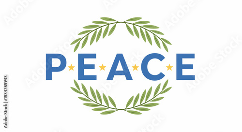 Serene illustration of peace symbol surrounded by laurel wreath in tranquil environment