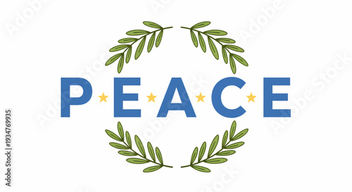Serene illustration of peace symbol surrounded by laurel wreath