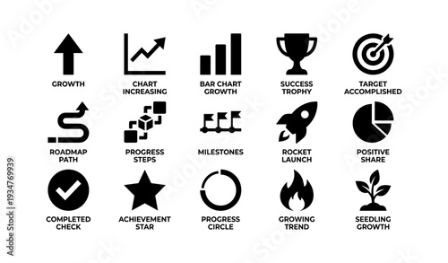 Business icons for growth and success strategies
