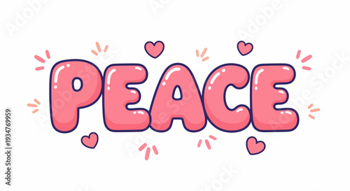 Vibrant illustration of peace surrounded by hearts and dynamic lines