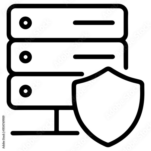 Server security icon line art vector illustration of data protection and cybersecurity concept for network infrastructure