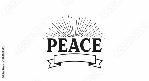 Serene illustration conveying peace with radiant sunburst and ribbon banner