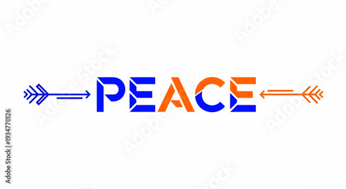 A vibrant illustration of the word peace surrounded by arrows, symbolizing harmony and balance in a colorful design.