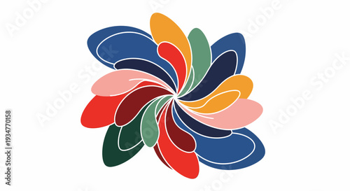 Vibrant abstract flower illustration with swirling petals and bold colors viewed from directly above in a graphic design style