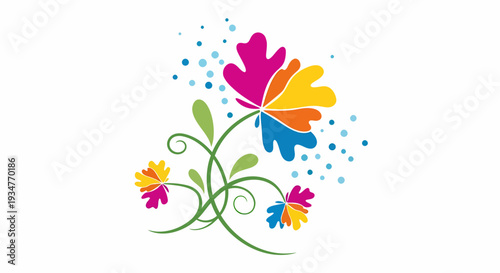 Colorful flowers blooming in a whimsical garden scene from a top view