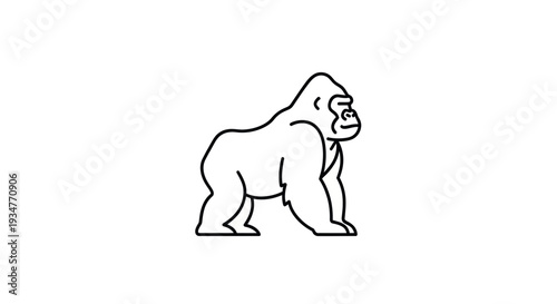 Photography Minimalist Gorilla Icon - Simple Line Art of a Silverback Ape