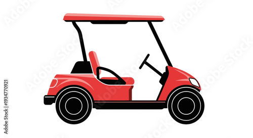 Red Golf Cart Vehicle Side View Flat Icon Vector Illustration