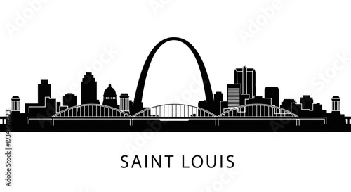 Saint Louis Skyline Silhouette with Gateway Arch and Buildings