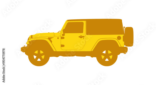 Yellow Jeep Wrangler Silhouette Isolated on White Background