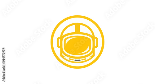 Astronaut Helmet Icon Yellow Circle Outline Vector