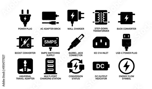 Electrical connectors and power supply symbols illustration