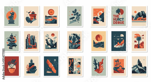 Collection of abstract graphic designs in minimalist style.