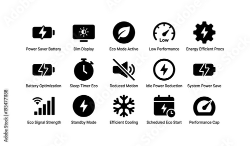 Eco mode and power saver icons for efficient device management