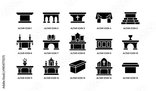 Diverse religious altar icons set: minimalist black and white collection