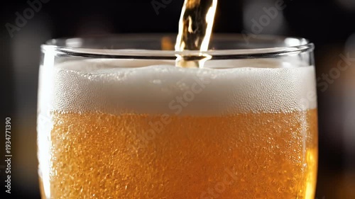 Wallpaper Mural Golden liquid pours into a glass, creating a frothy white head Torontodigital.ca