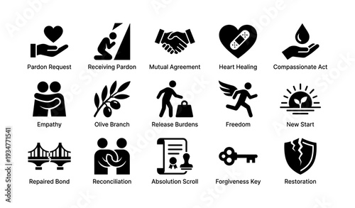 Icons depicting forgiveness concepts and acts of compassion