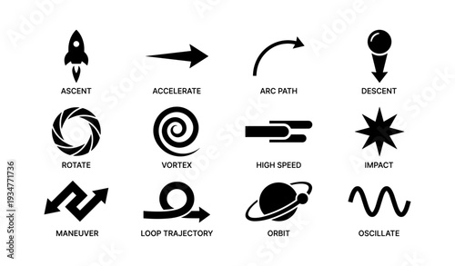 Rocket and space icons illustrating movement and physics concepts
