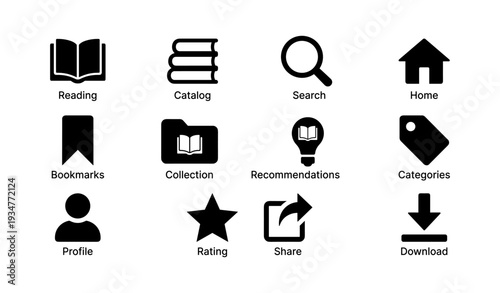 Library app icons: collection, search, recommendations, and more