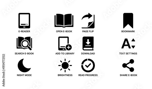 Digital e-reader and e-book icons for modern book lovers