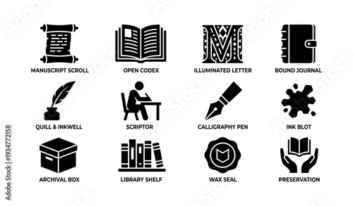 Icons of medieval writing tools and preservation techniques