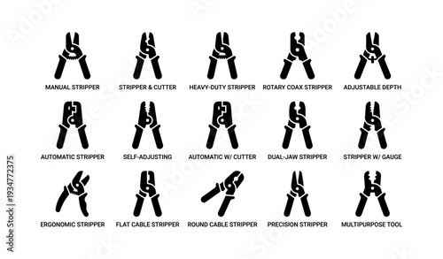 Various types of pliers and strippers for different applications