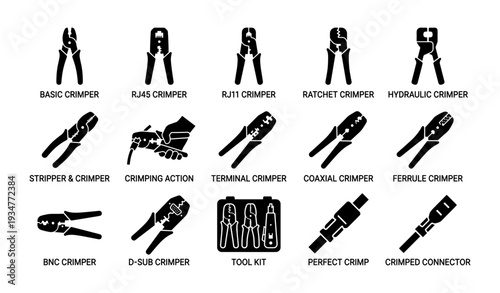 Various crimper tools for electrical wiring and connectors