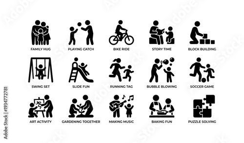 Group activities: family fun in various playful icons