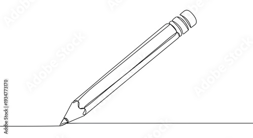 Outline vector illustration of a pencil drawing on a white background with realistic details, showcasing fine lines and a sharp tip for artistic expression and creativity