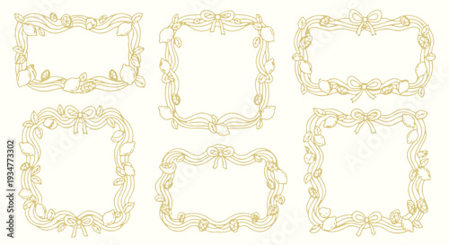 Six elegant gold ornate frames on a white background.
